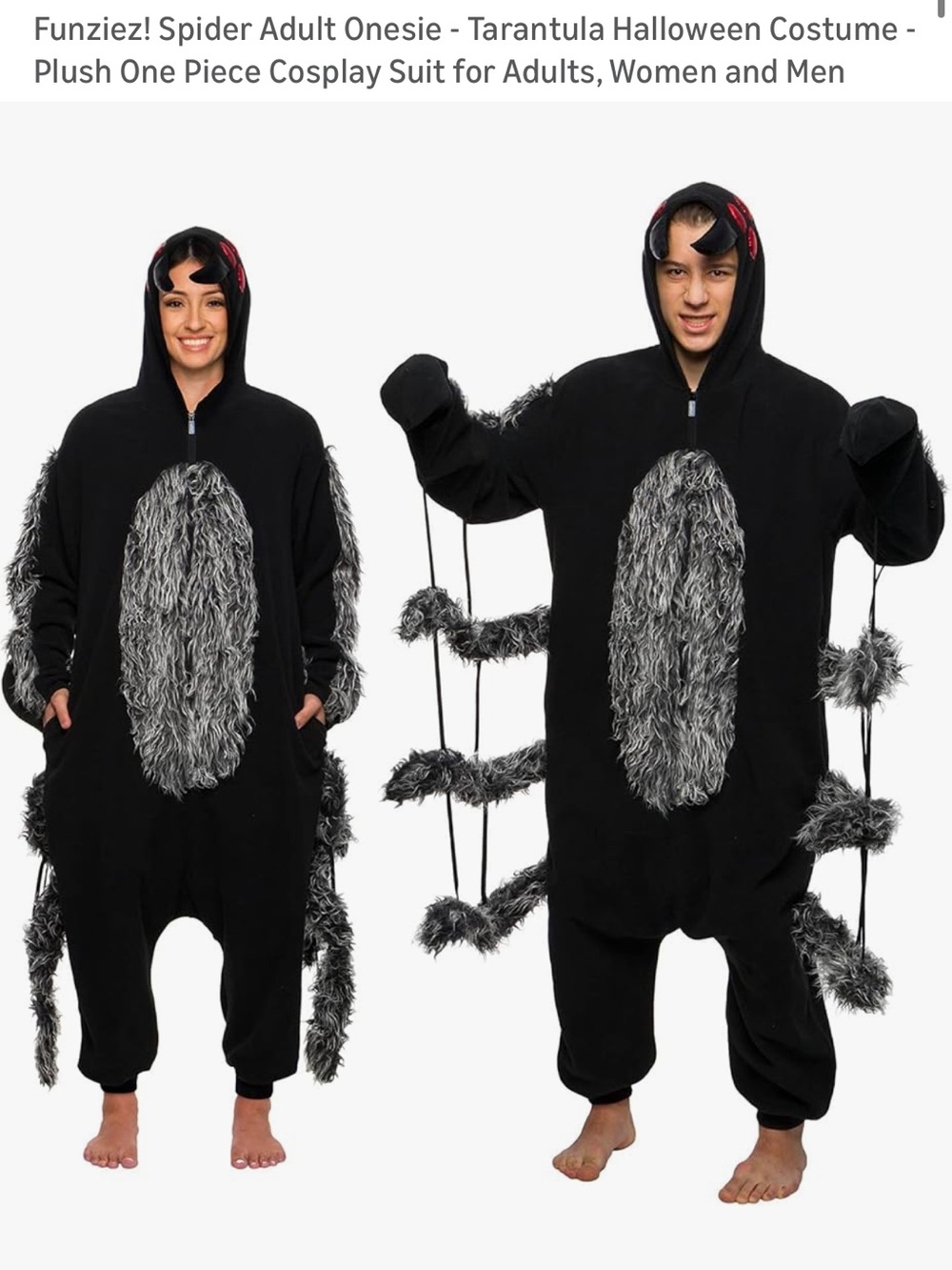 New Spider Tarantula Adult Halloween Costume Onesie - Black with Gray Fur